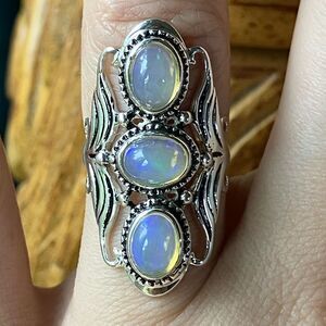 Natural Ethiopian Opal Sterling Silver Ring Size 5.75